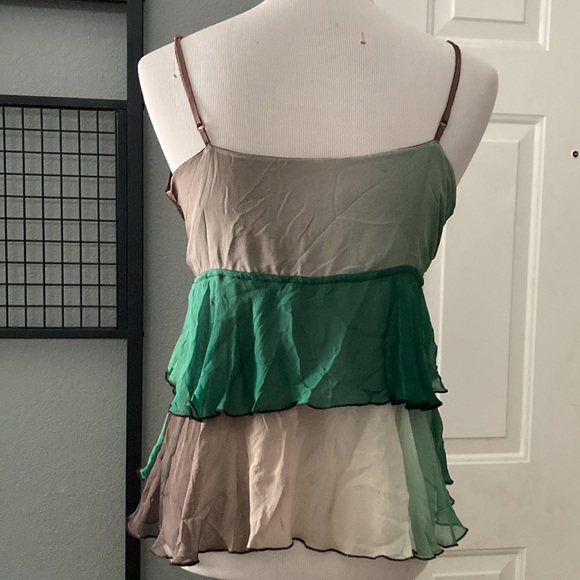 Anna Paul Y2K Silk Ruffled Layered Top Green Brown ombré Fairy Grunge M - Picture 3 of 5